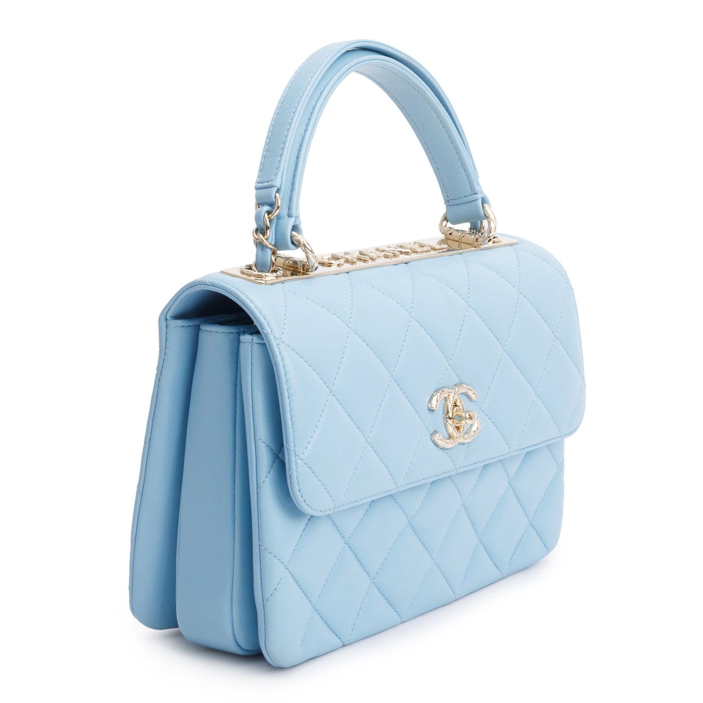 Chanel 2022 Tiffany Blue Lambskin Leather Small  Trendy CC Top Handle Flap Bag