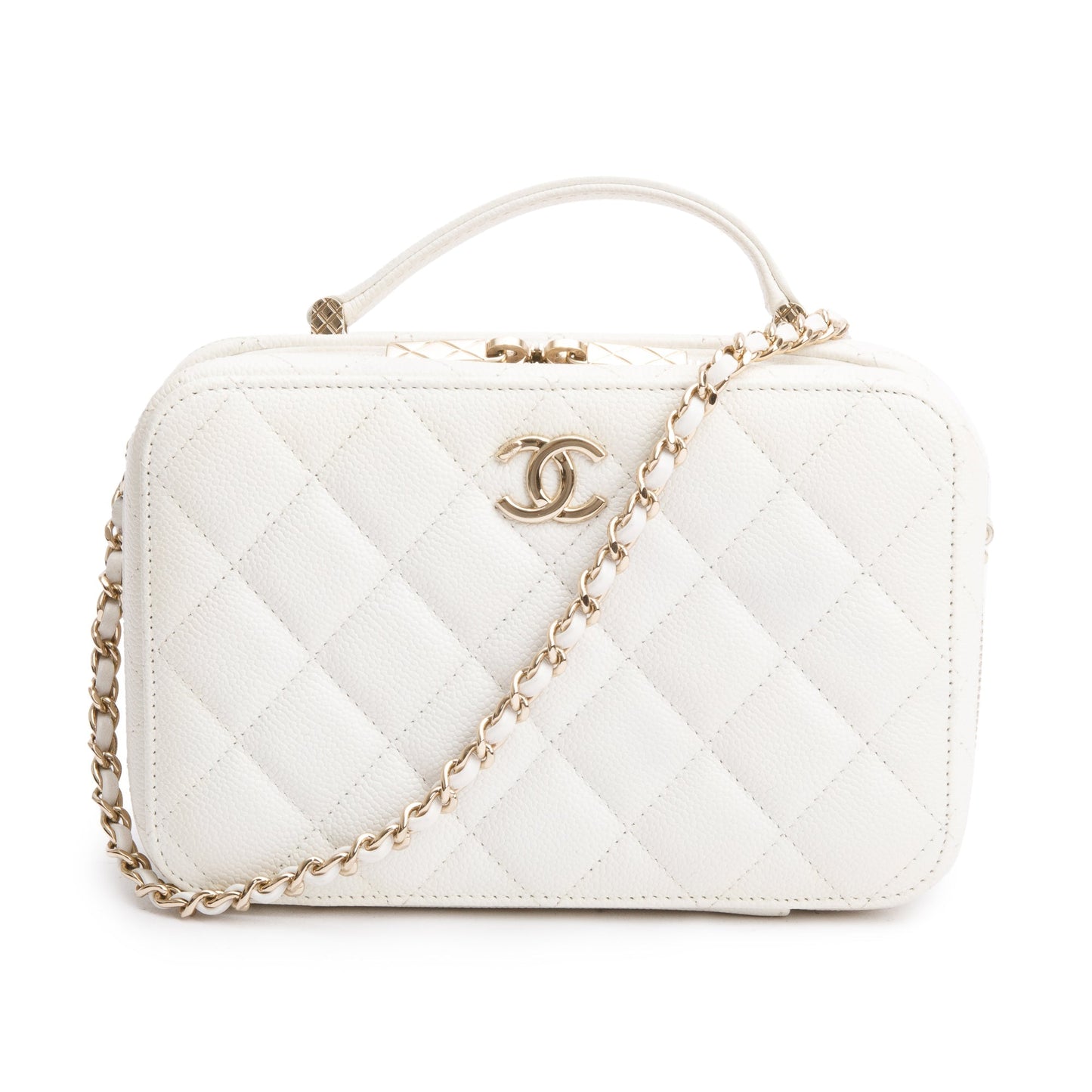 Chanel 2022 White Caviar Leather Small Top Handle Vanity Case