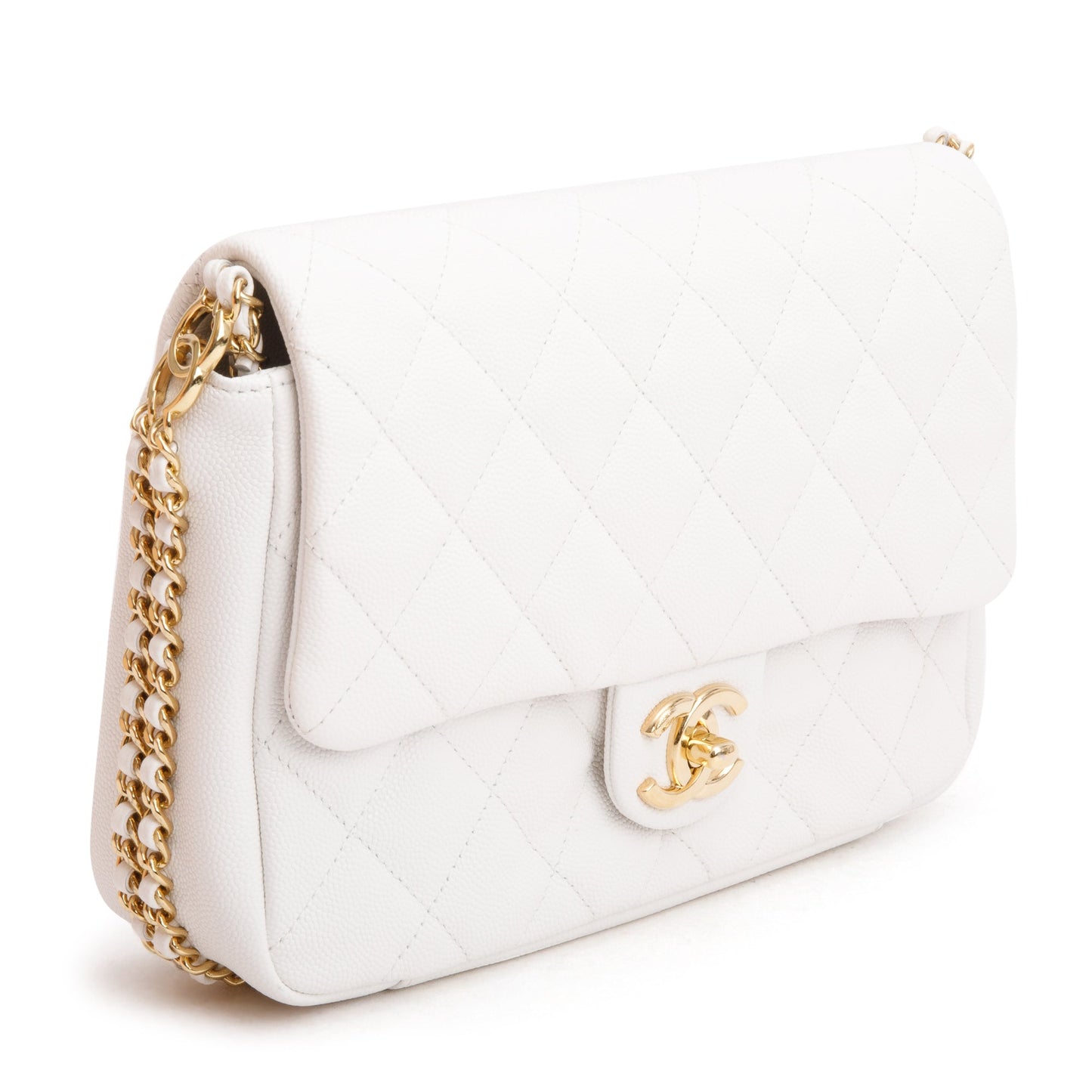 Chanel 2022 White Caviar Quilted Leather Small CC You Flap Bag