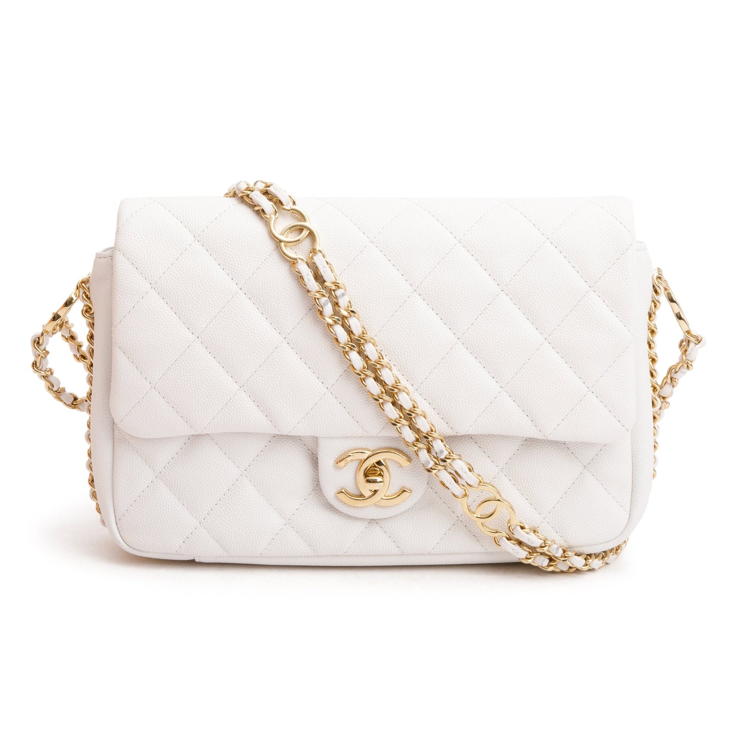 Chanel 2022 White Caviar Quilted Leather Small CC You Flap Bag