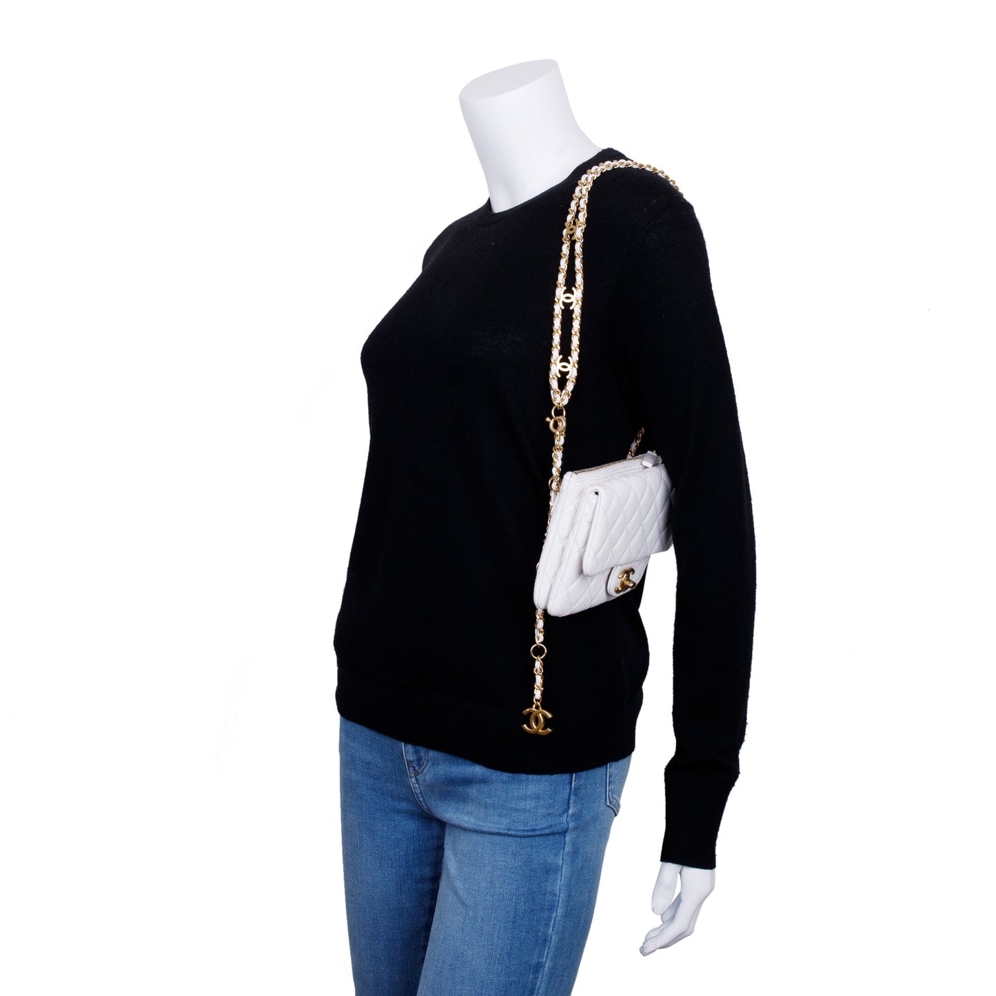 Chanel 2022 White Quilted Caviar Leather Pick Me Up Belt Bag
