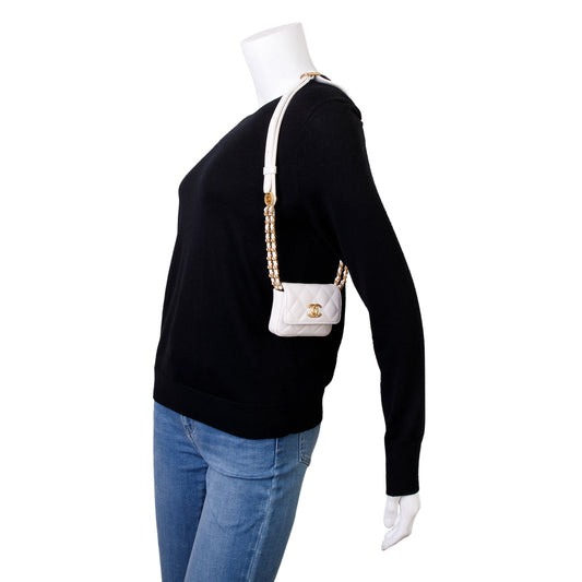 Chanel 2022 White Quilted Caviar Leather Twist Your Buttons Flap Chain Belt Bag