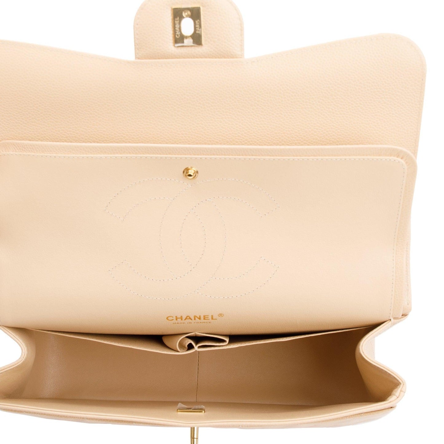 Chanel 2023 Beige Caviar Classic Jumbo Double Flap Bag