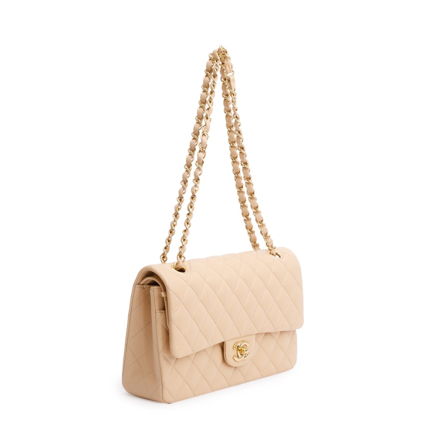 Chanel 2023 Beige Lambskin Leather Medium Classic Double Classic Flap Bag