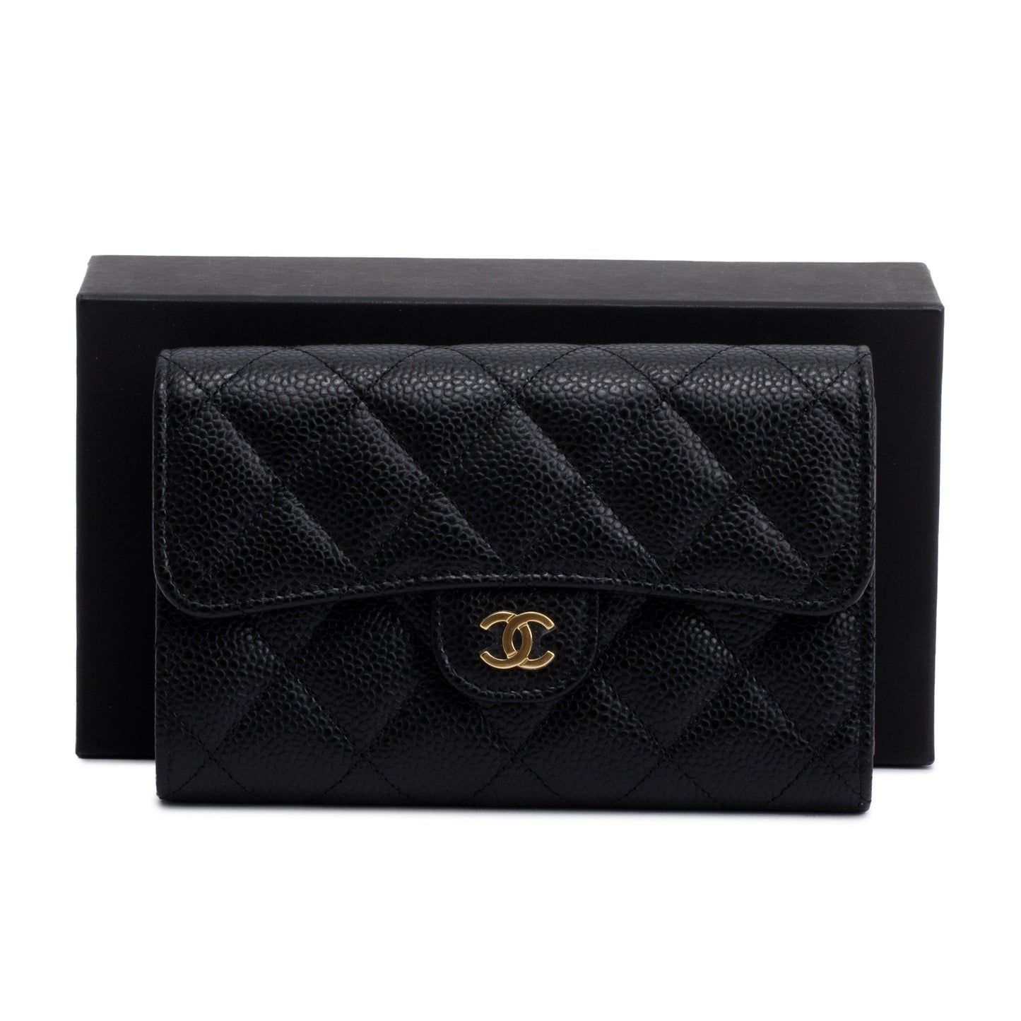 Chanel 2023 Black Caviar Leather Medium Classic Flap Wallet