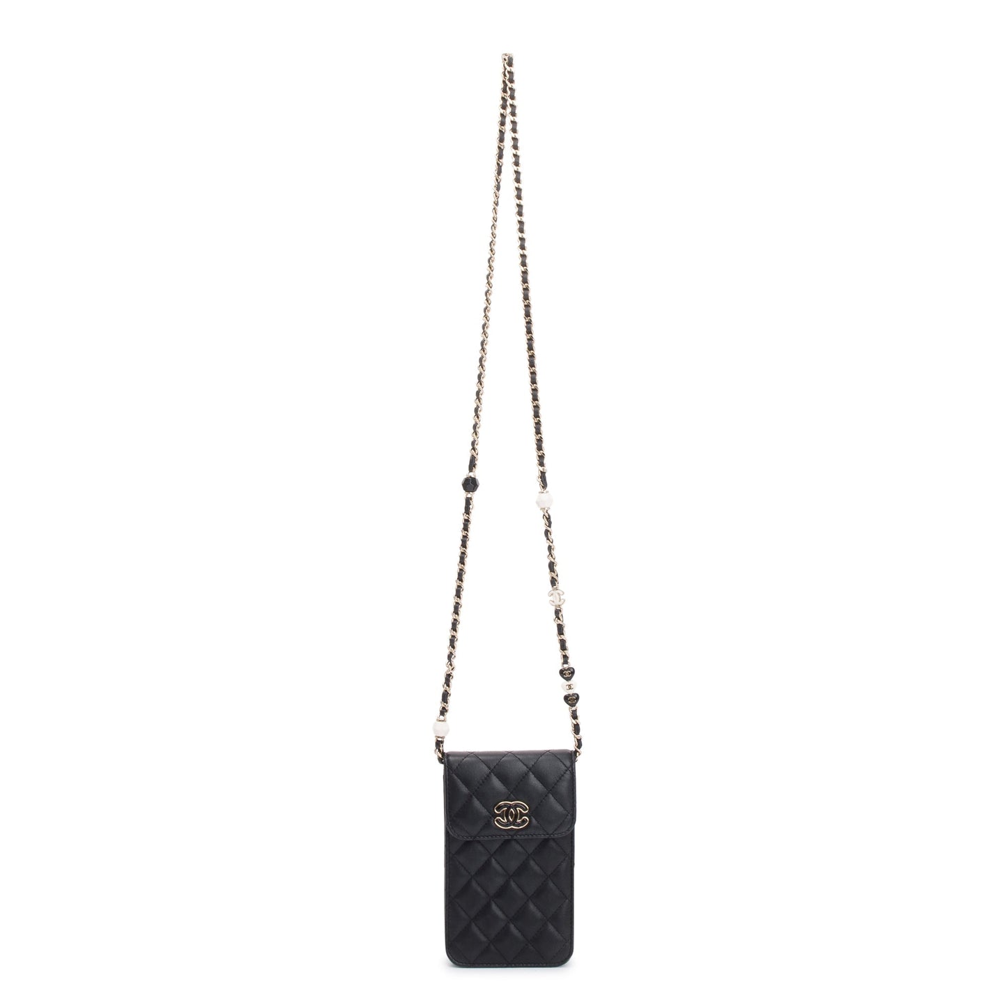Chanel 2023 Black Quilted Calfskin Leather Candy CC Chain Phone Holder