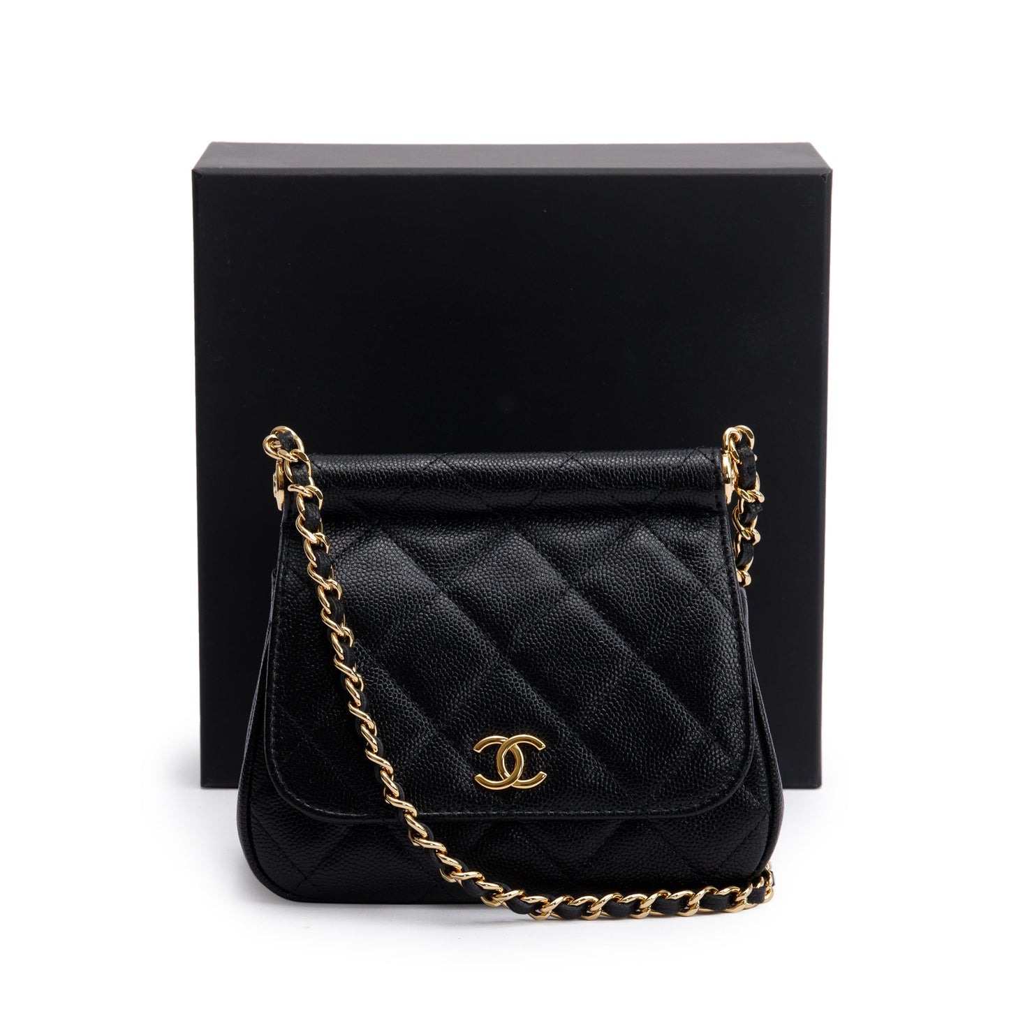 Chanel 2023 Black Quilted Caviar Micro Clutch with Chain