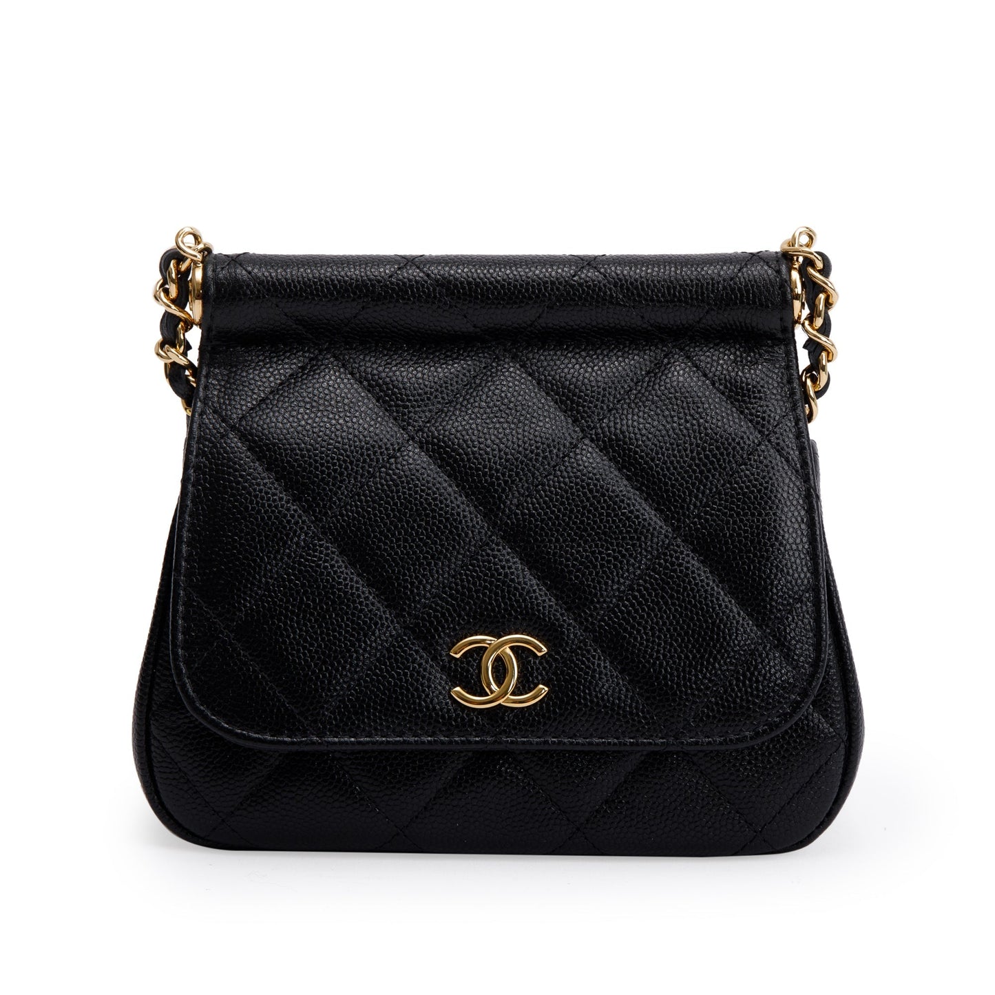 Chanel 2023 Black Quilted Caviar Micro Clutch with Chain