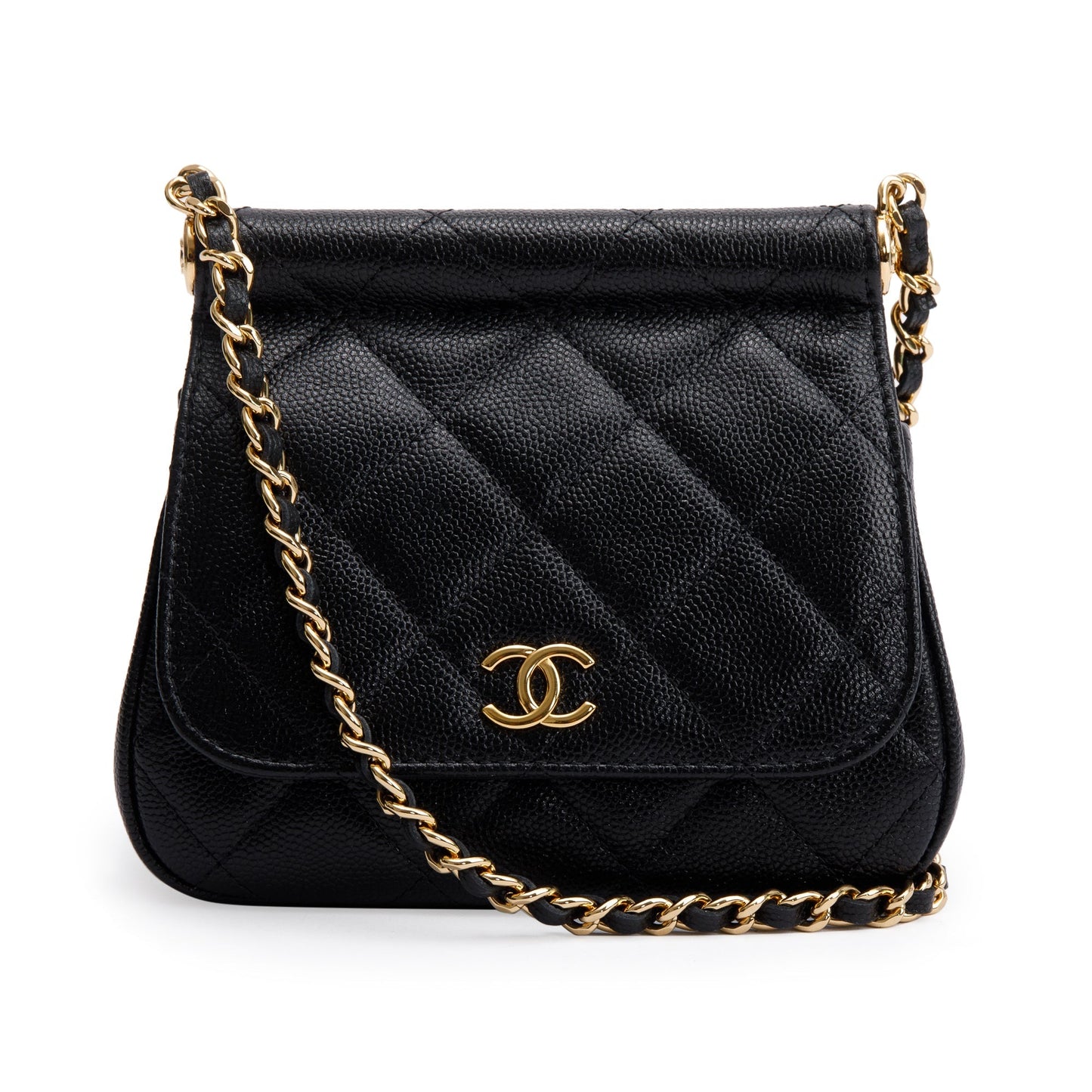 Chanel 2023 Black Quilted Caviar Micro Clutch with Chain