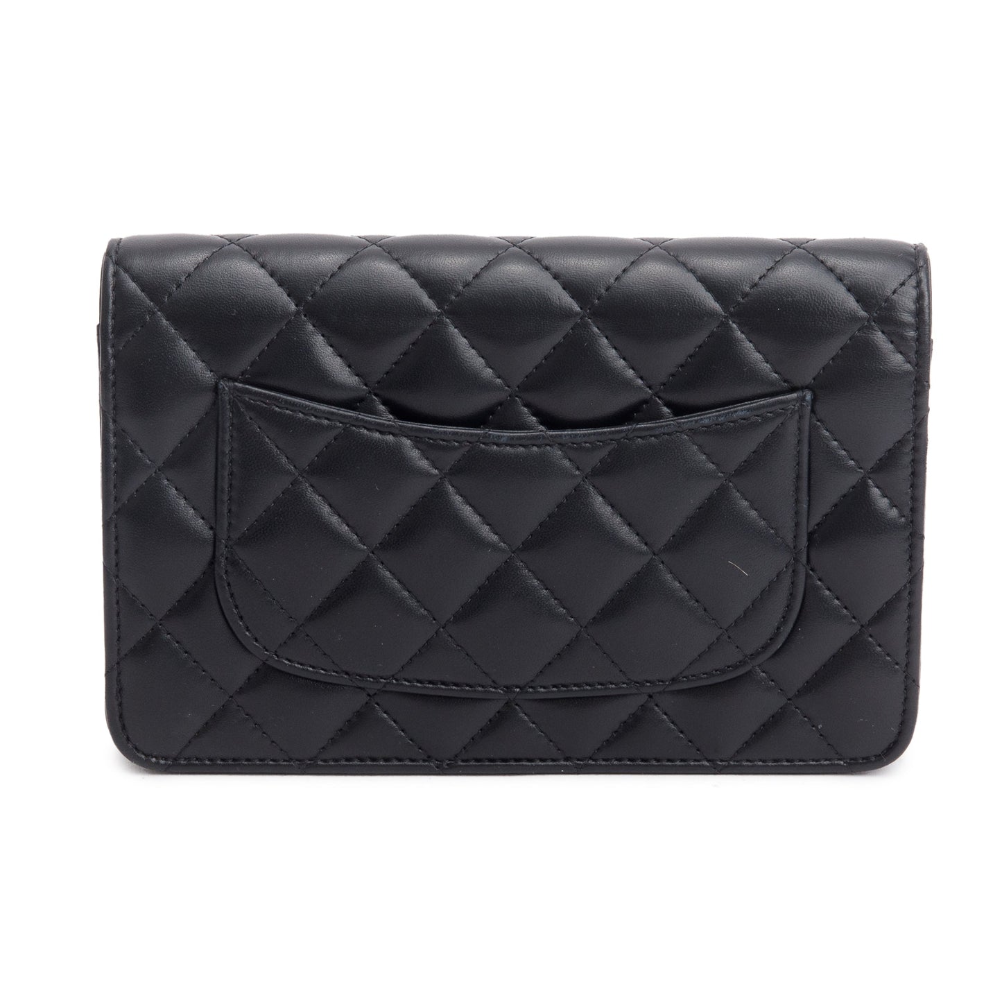 Chanel 2023 Black Quilted Lambskin Leather CC Pearl Crush Classic Wallet on Chain