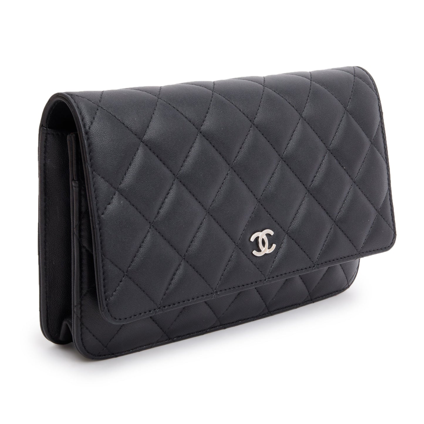 Chanel 2023 Black Quilted Lambskin Leather Classic Wallet on Chain