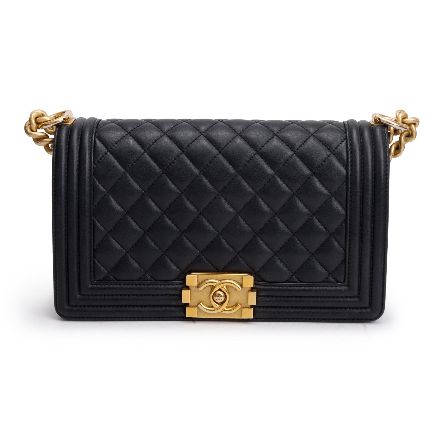 Chanel 2023 Black Quilted Lambskin Leather Medium Boy Bag