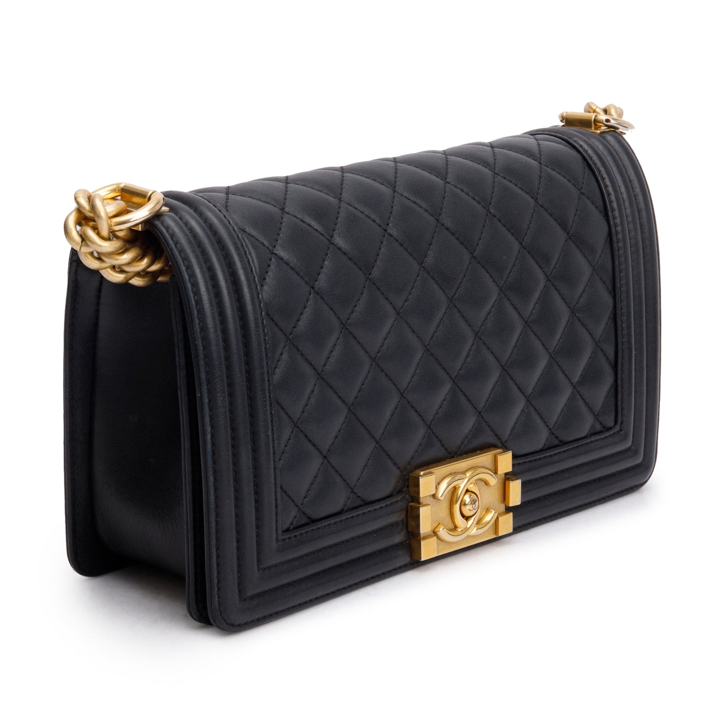 Chanel 2023 Black Quilted Lambskin Leather Medium Boy Bag