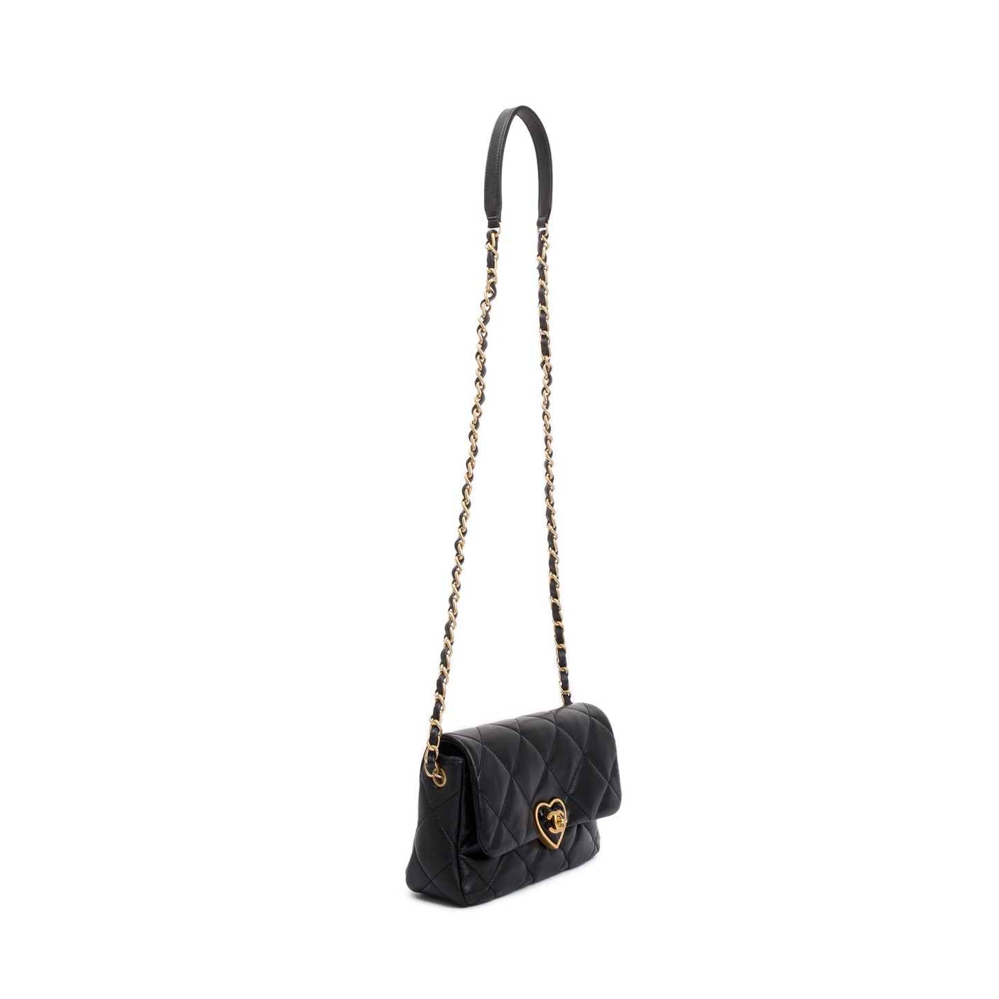 Chanel 2023 Black Quilted Lambskin Leather Small Heart Flap Bag