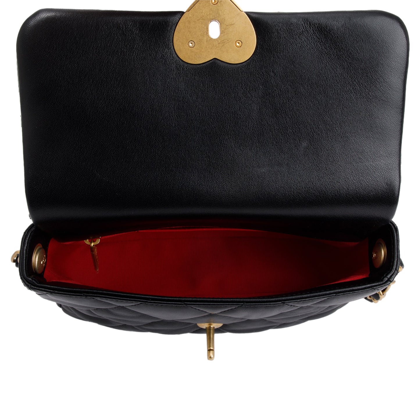 Chanel 2023 Black Quilted Lambskin Leather Small Heart Flap Bag