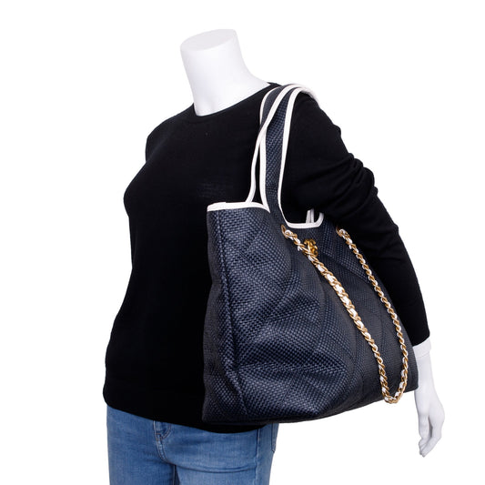 Chanel 2023 Black Raffia Calfskin Coco Maxi Beach Shopping Tote