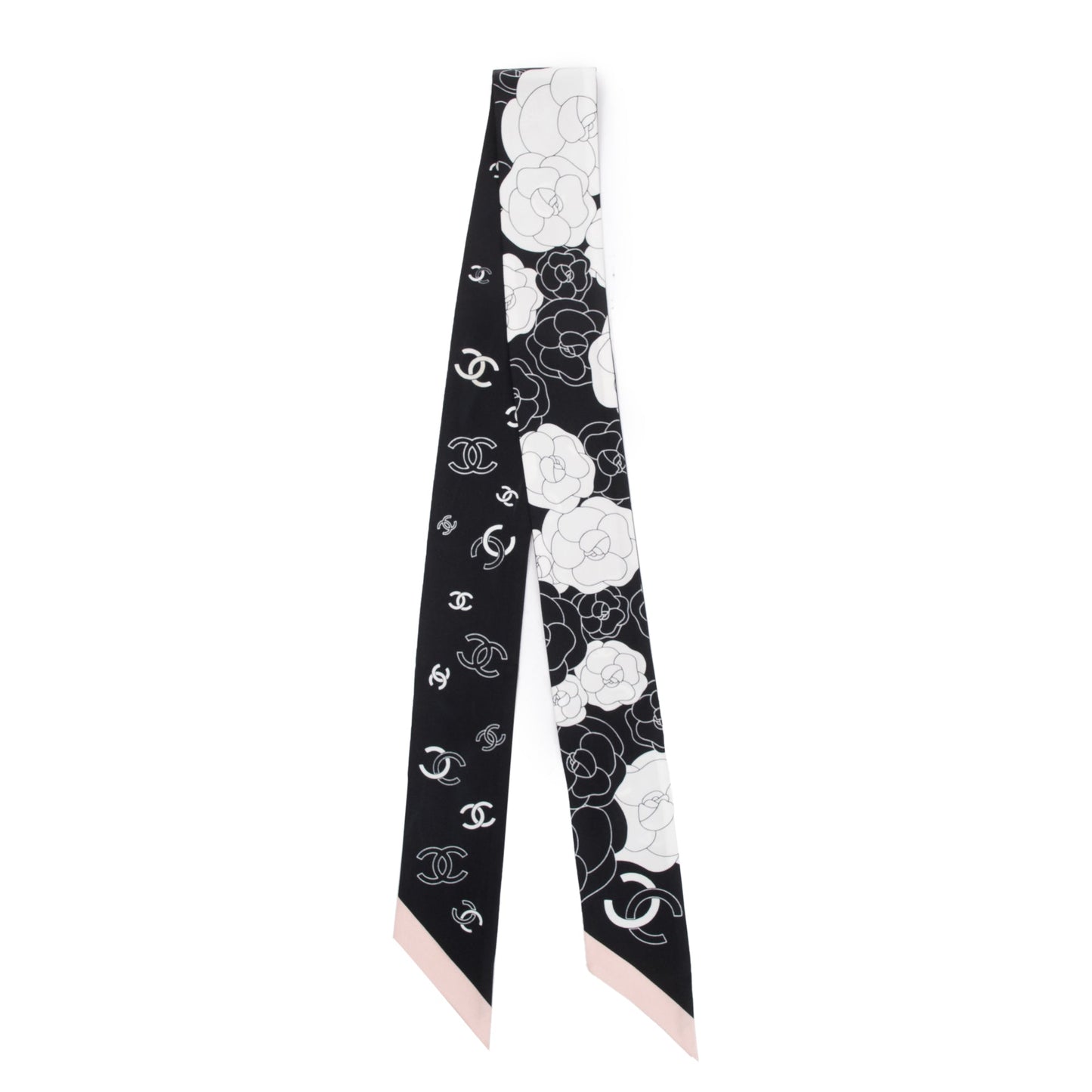 Chanel 2023 Black/White Printed Silk Twill Slim Bandeau