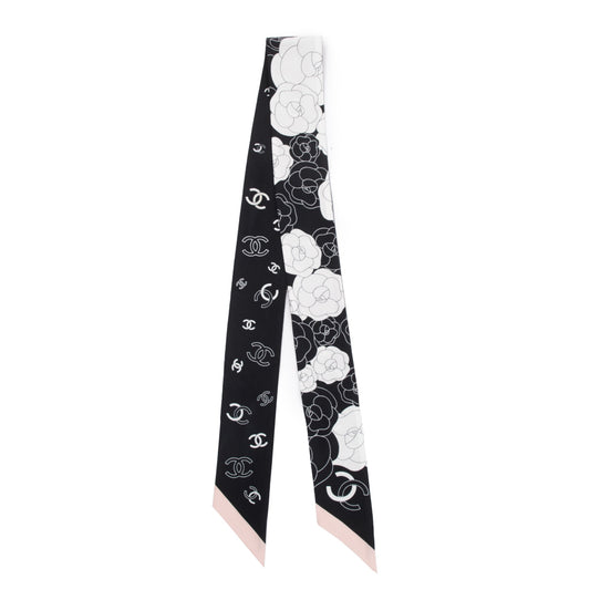 Chanel 2023 Black/White Printed Silk Twill Slim Bandeau