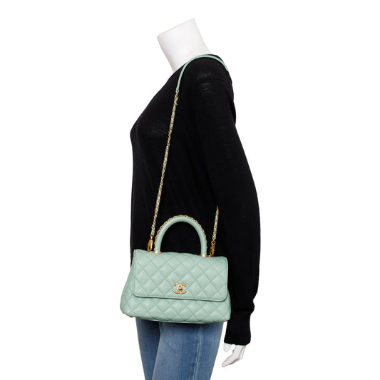 Chanel 2023 Green Quilted Caviar Leather Mini Coco Chain Handle Bag