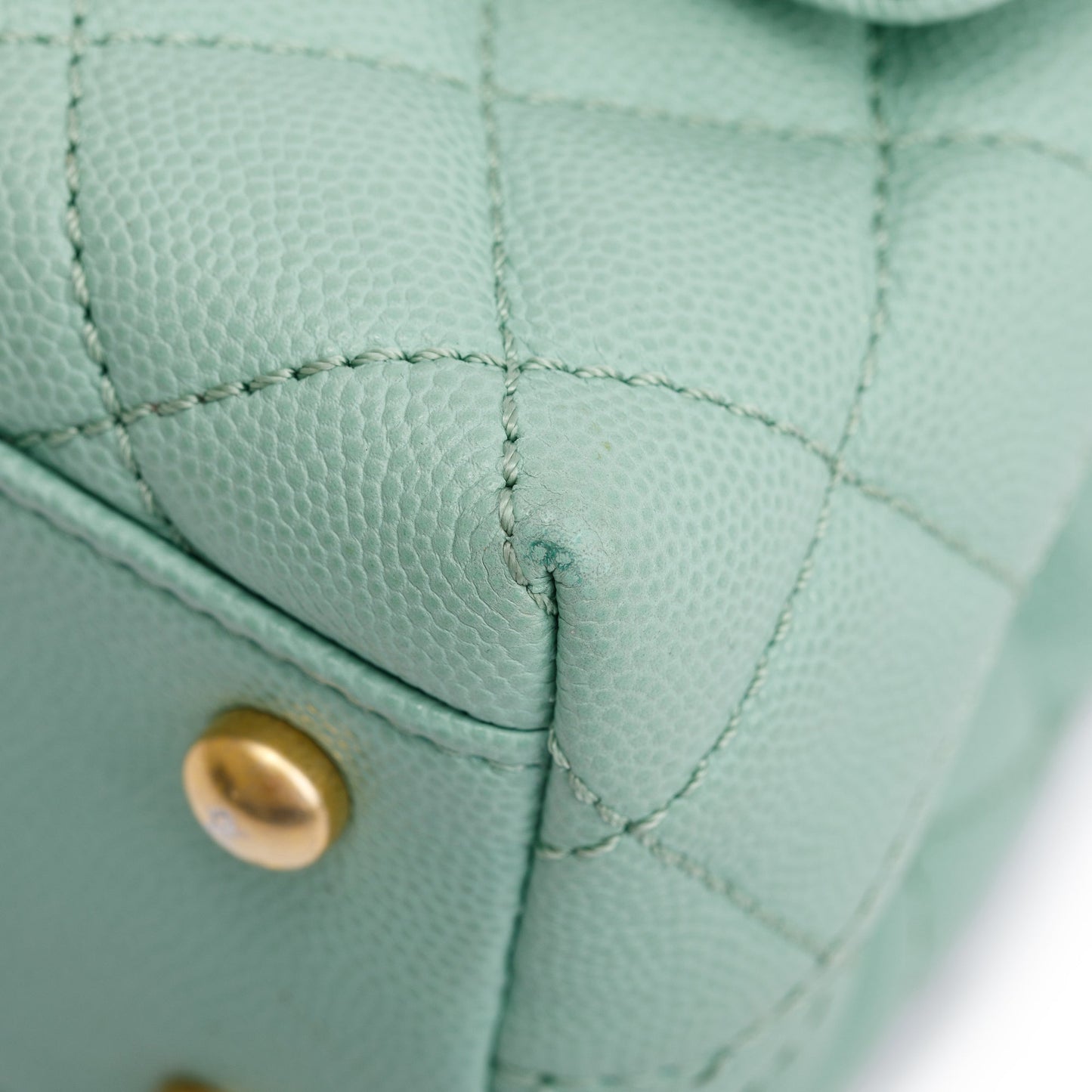 Chanel 2023 Green Quilted Caviar Leather Mini Coco Chain Handle Bag