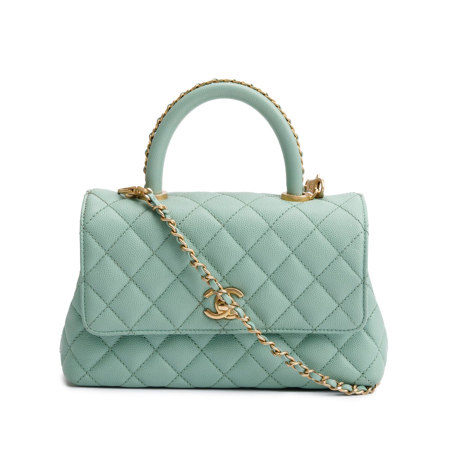 Chanel 2023 Green Quilted Caviar Leather Mini Coco Chain Handle Bag