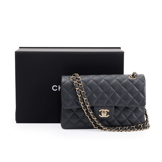 Chanel 2023 Grey Caviar Small Classic Double Flap Bag