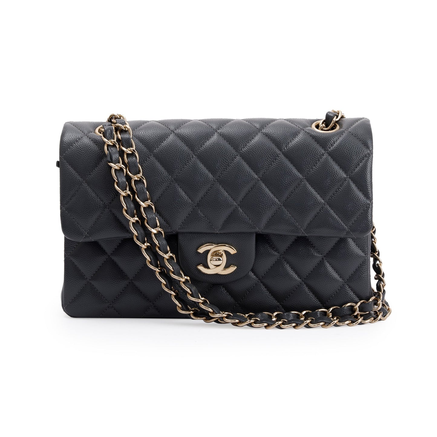 Chanel 2023 Grey Caviar Small Classic Double Flap Bag