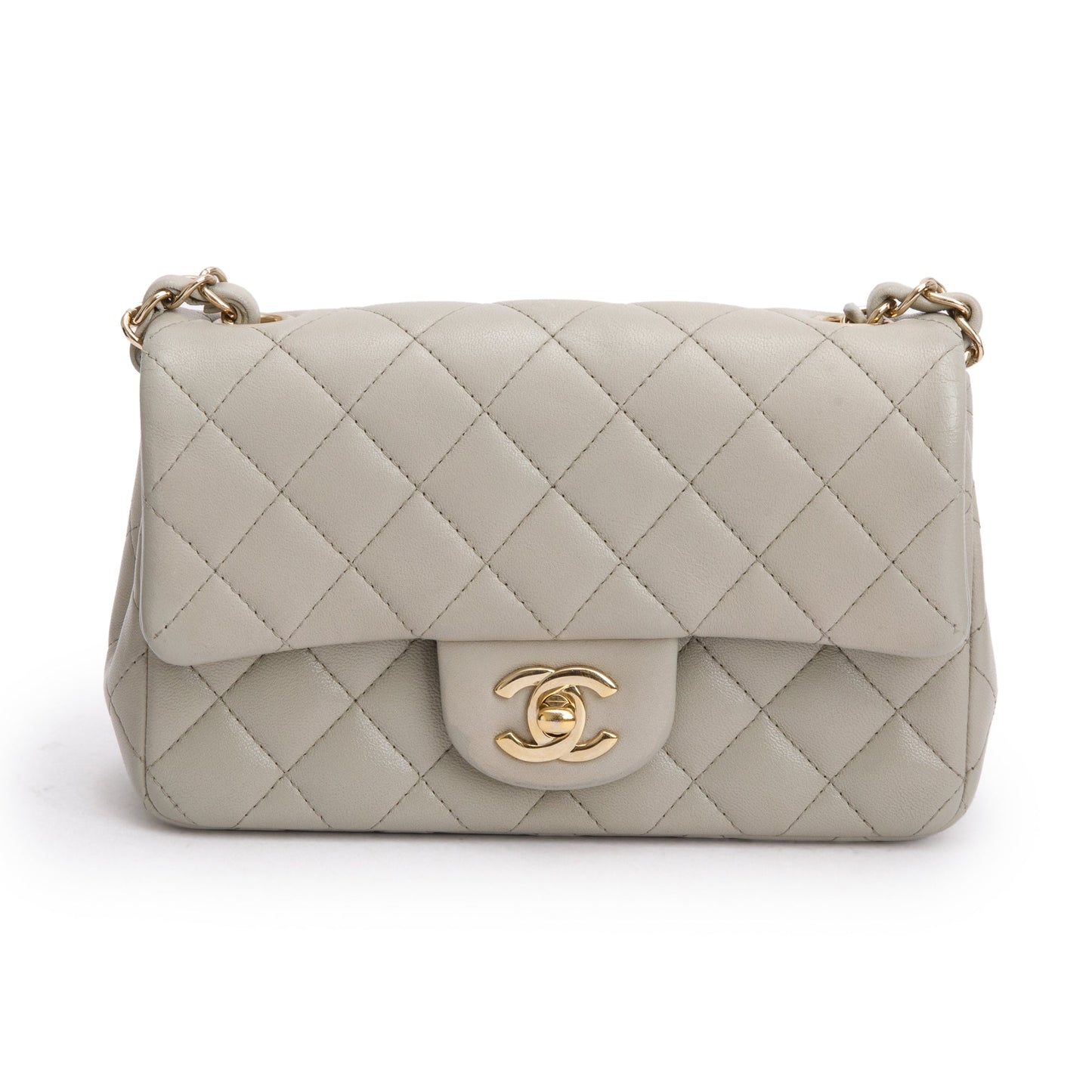 Chanel 2023 Grey Quilted Lambskin Leather Classic Rectangular Mini Flap Bag
