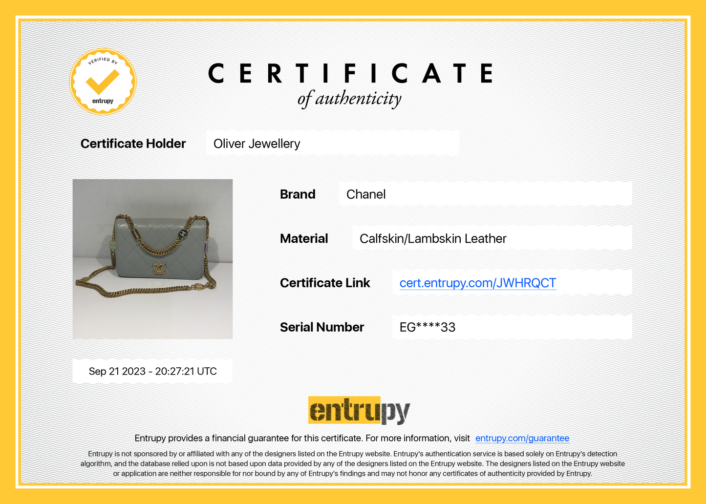 Chanel 2023 Grey Quilted Lambskin Leather Logo Chain Handle Flap Bag
