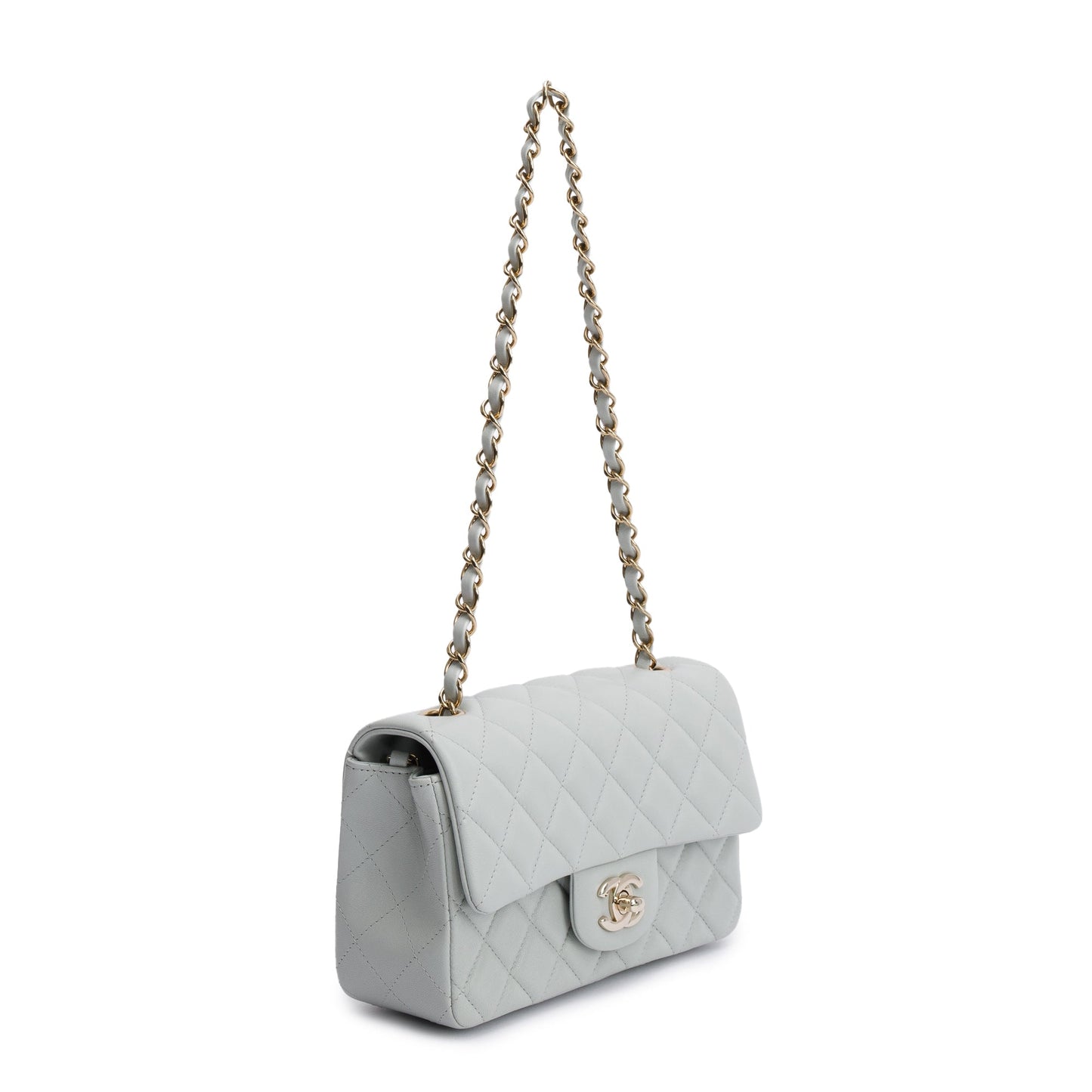 Chanel 2023 Light Grey Quilted Lambskin Leather Mini Classic Flap Handbag