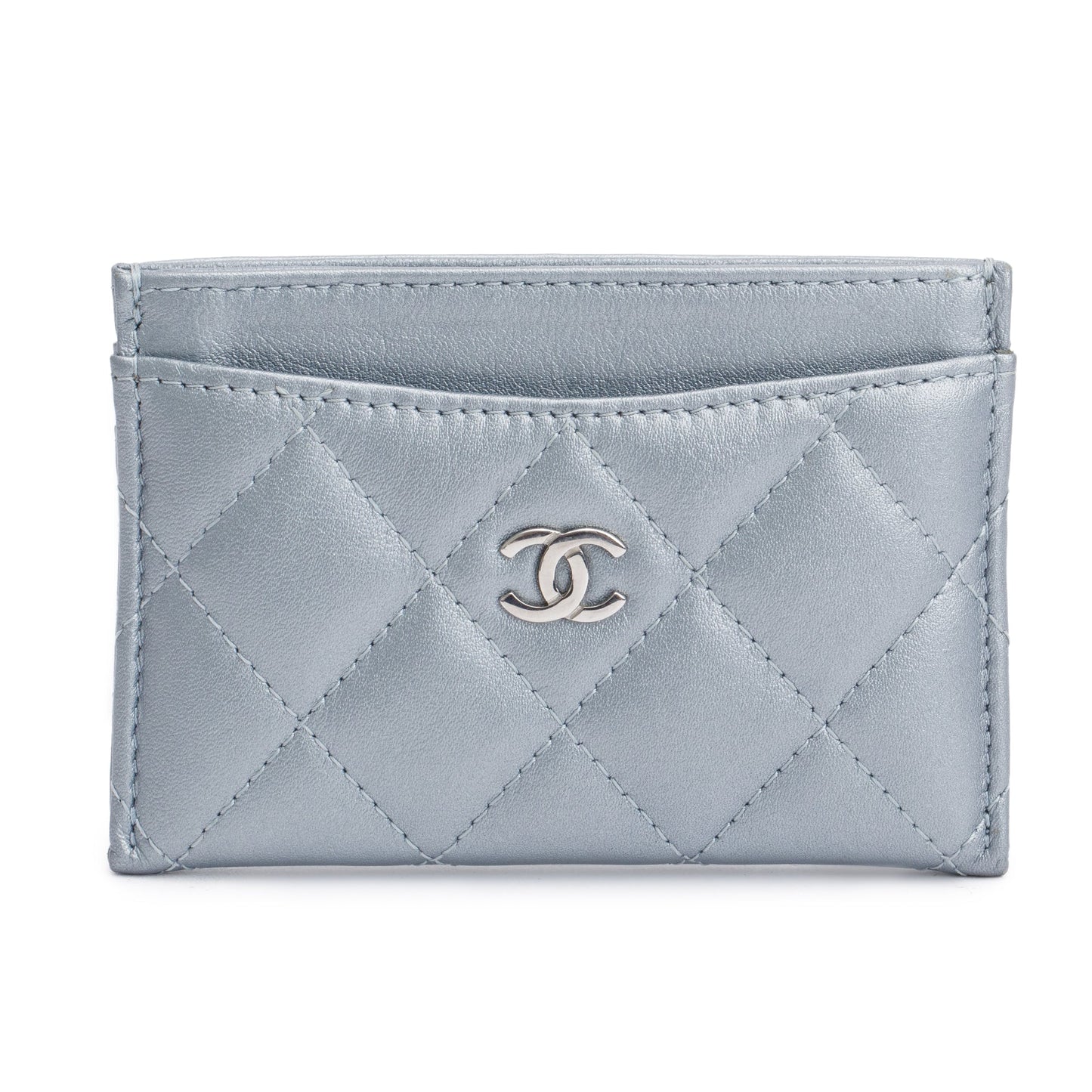 Chanel 2023 Metallic Blue Calfskin Leather Classic Card Holder