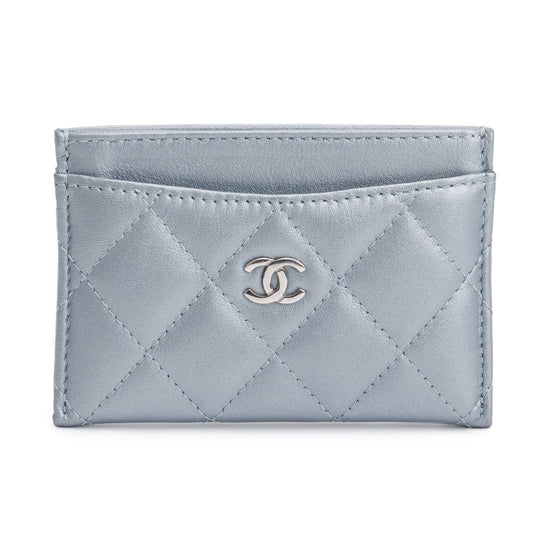 Chanel 2023 Metallic Blue Calfskin Leather Classic Card Holder