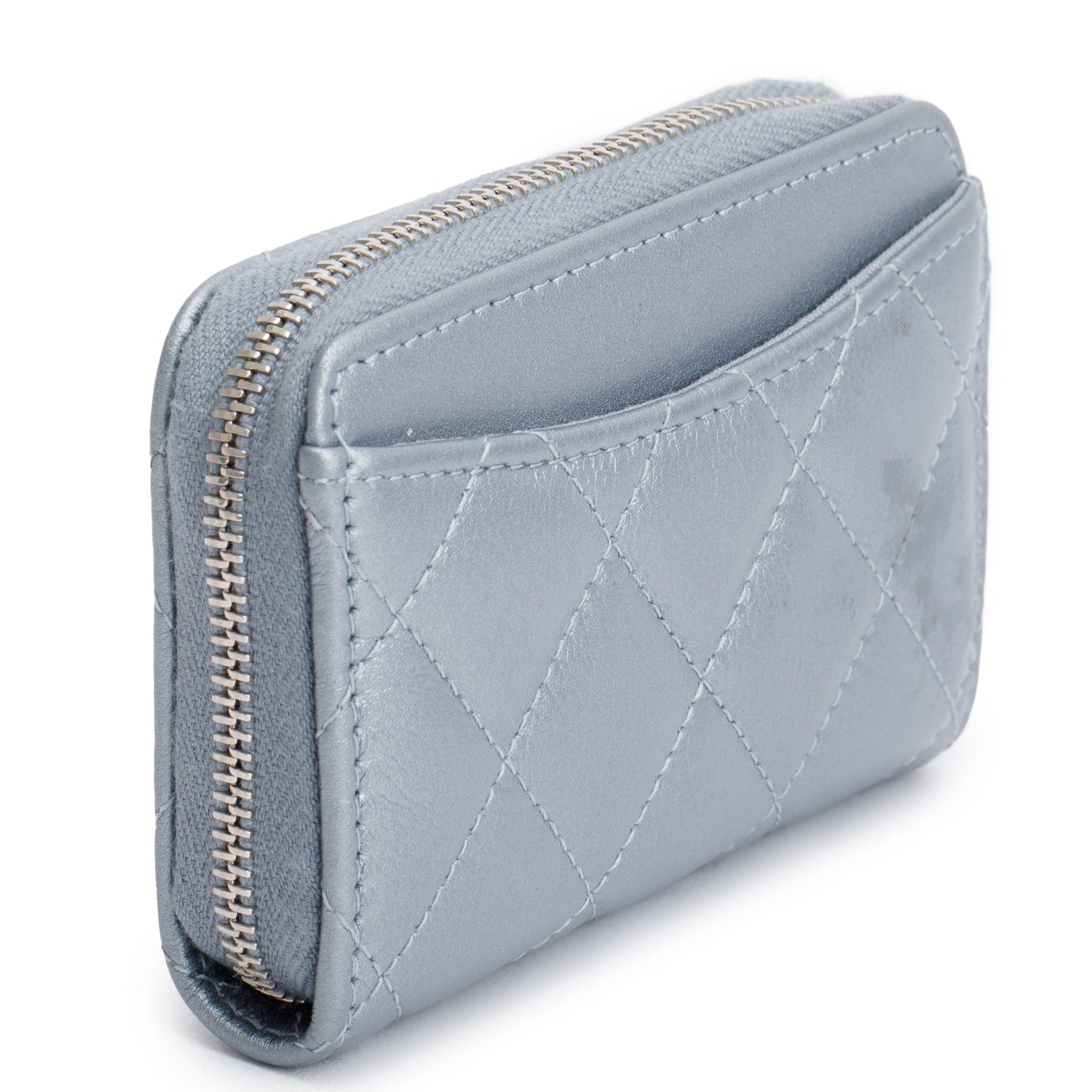 Chanel 2023 Metallic Blue Calfskin Leather Classic Zipped Coin Purse