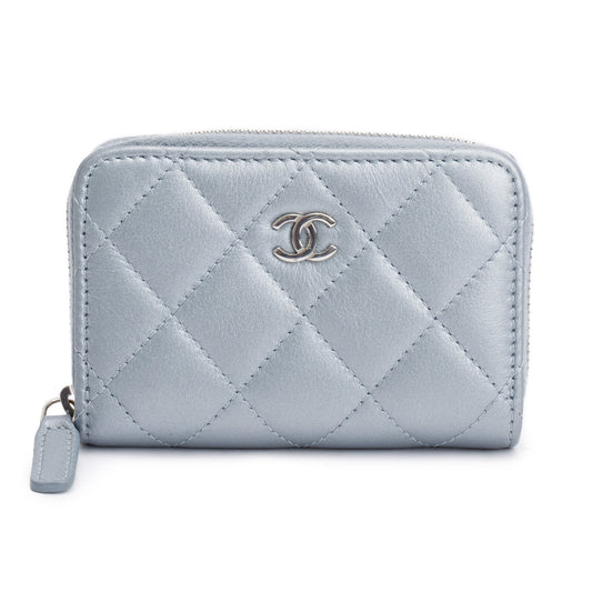Chanel 2023 Metallic Blue Calfskin Leather Classic Zipped Coin Purse