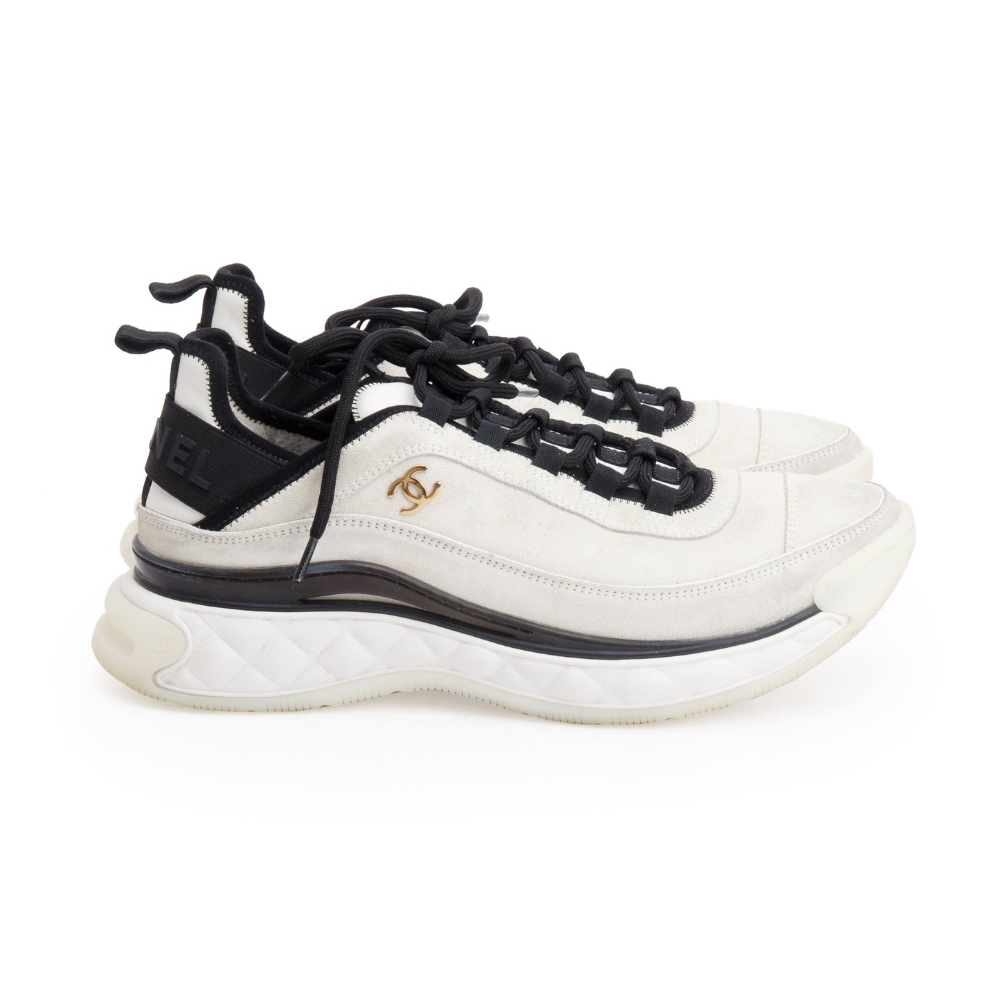 Chanel 2023 Neutral Suede CC Logo Chunky Sneakers, Size 41