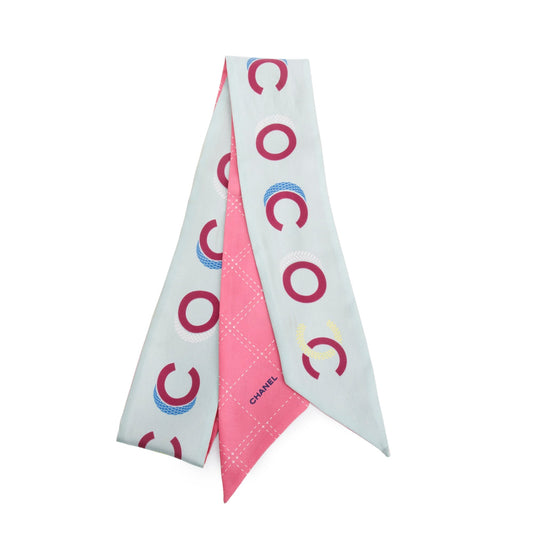 Chanel 2023 Pink CC Printed Silk Twill Slim Bandeau