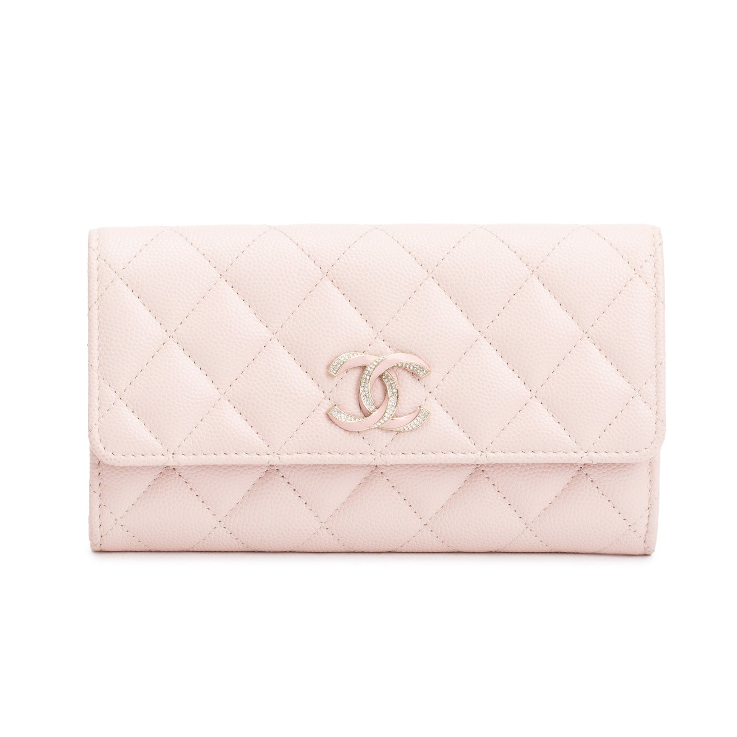 Chanel 2023 Pink Caviar Leather Strass CC Flap Wallet