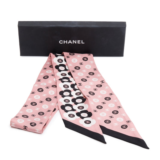 Chanel 2023 Pink Multicolor Printed Silk Twill Slim Bandeau