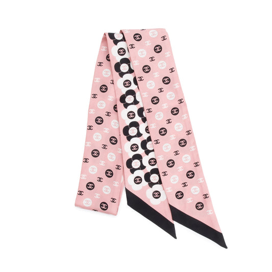 Chanel 2023 Pink Multicolor Printed Silk Twill Slim Bandeau
