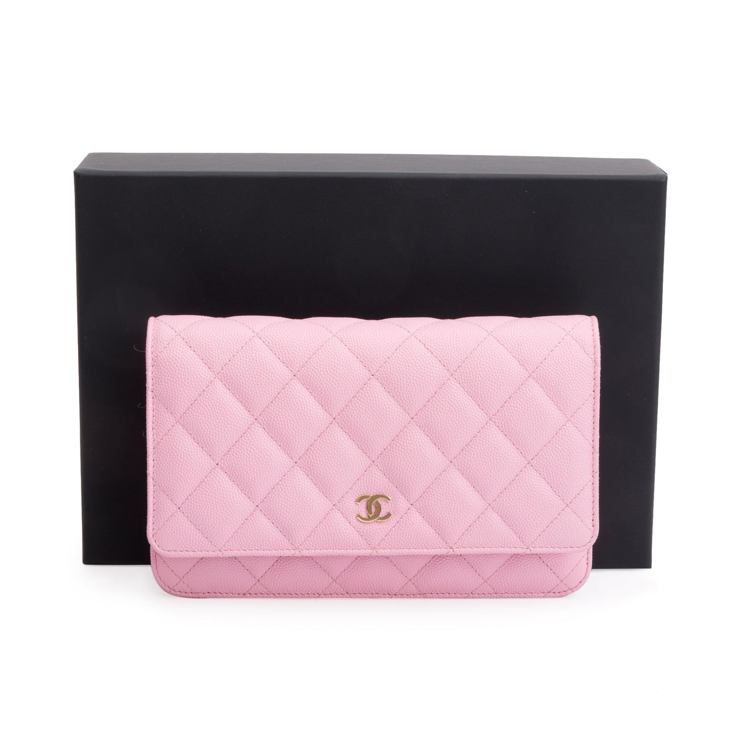 Chanel 2023 Pink Quilted Caviar Leather Classic Wallet on Chain