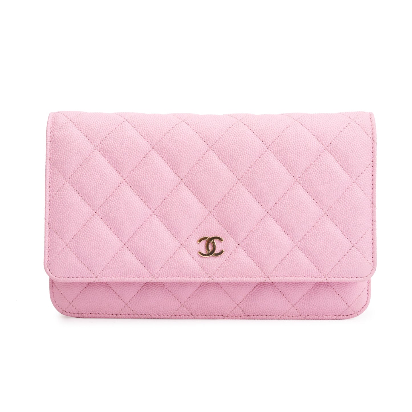 Chanel 2023 Pink Quilted Caviar Leather Classic Wallet on Chain