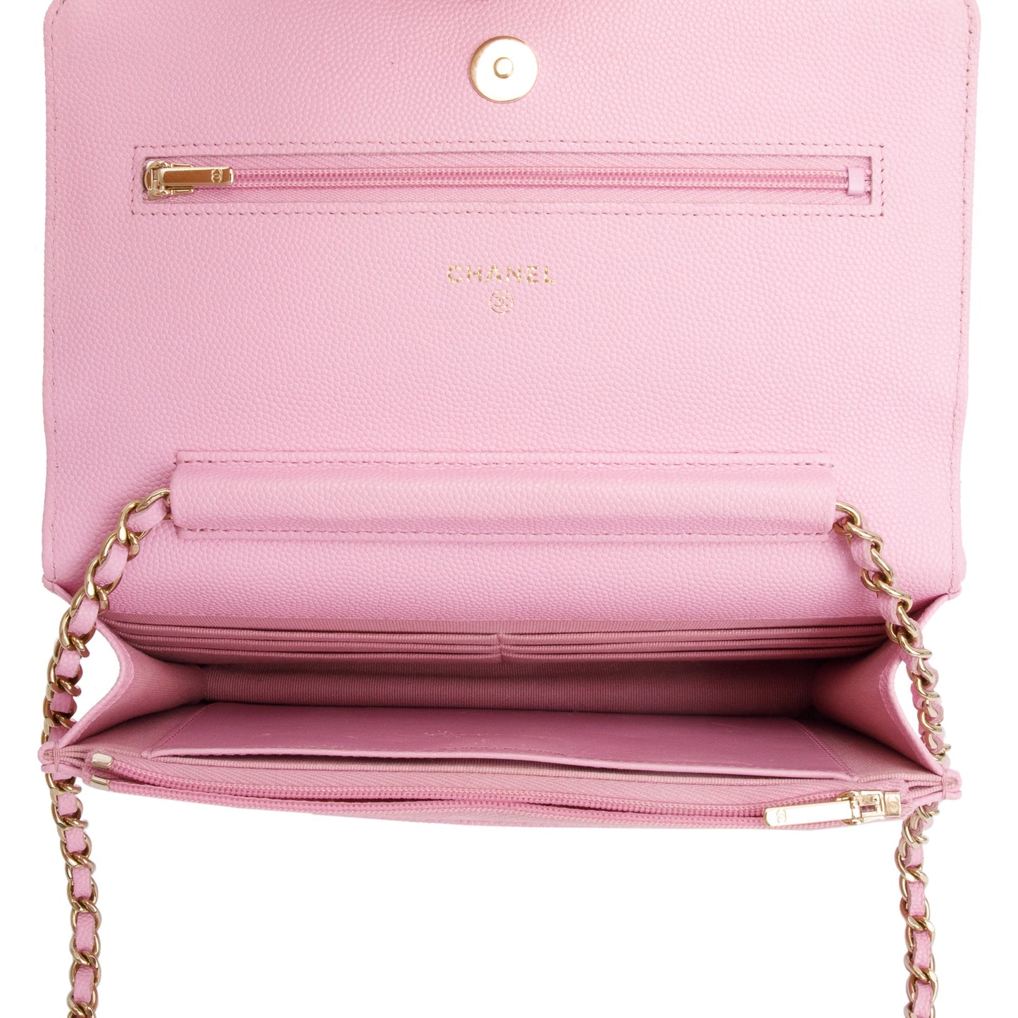Chanel 2023 Pink Quilted Caviar Leather Classic Wallet on Chain