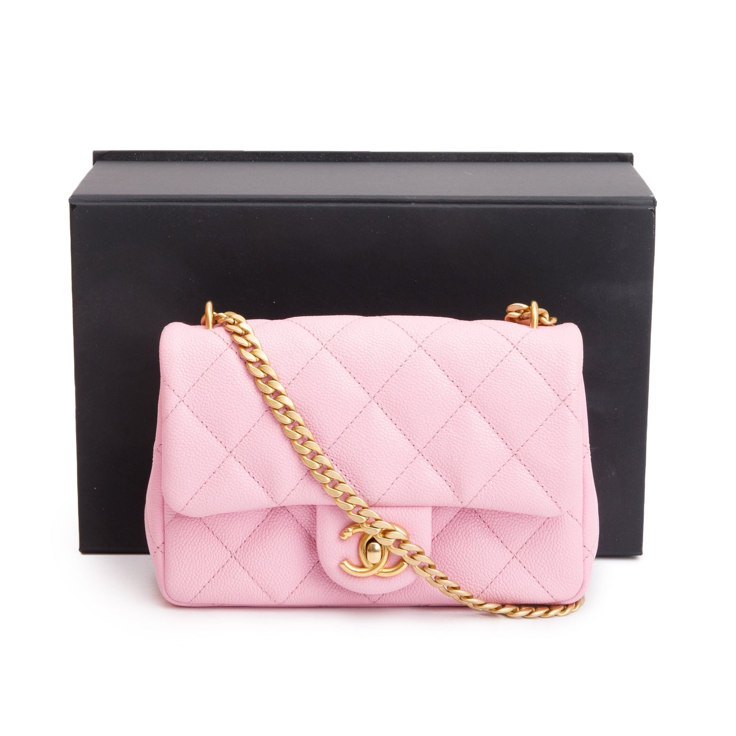 Chanel 2023 Pink Quilted Caviar Leather Sweetheart Crush Classic Rectangular Mini Flap Bag
