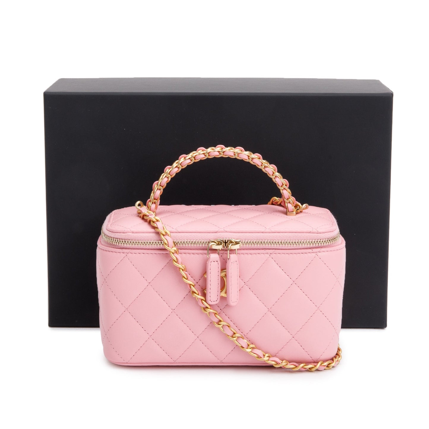 Chanel 2023 Pink Quilted Lambskin Leather Small Pick Me Up Vanity Case