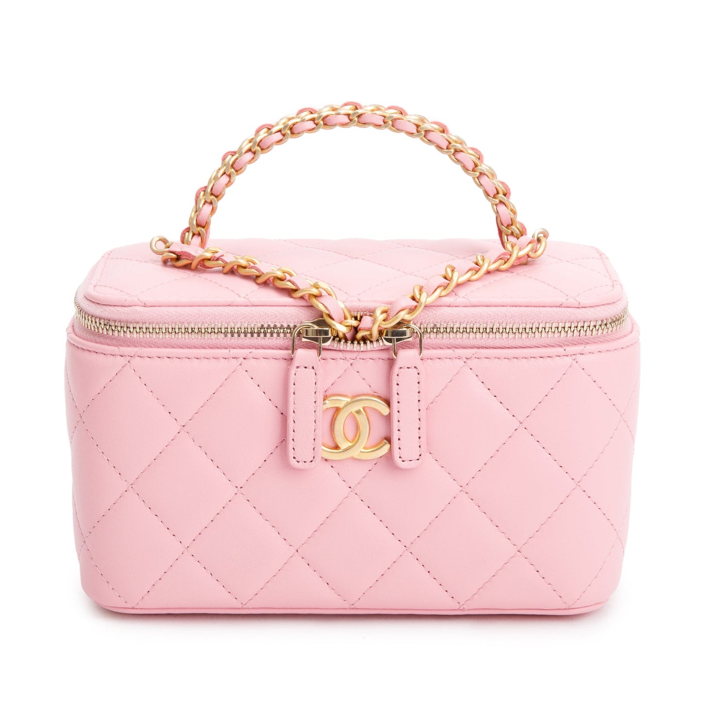 Chanel 2023 Pink Quilted Lambskin Leather Small Pick Me Up Vanity Case
