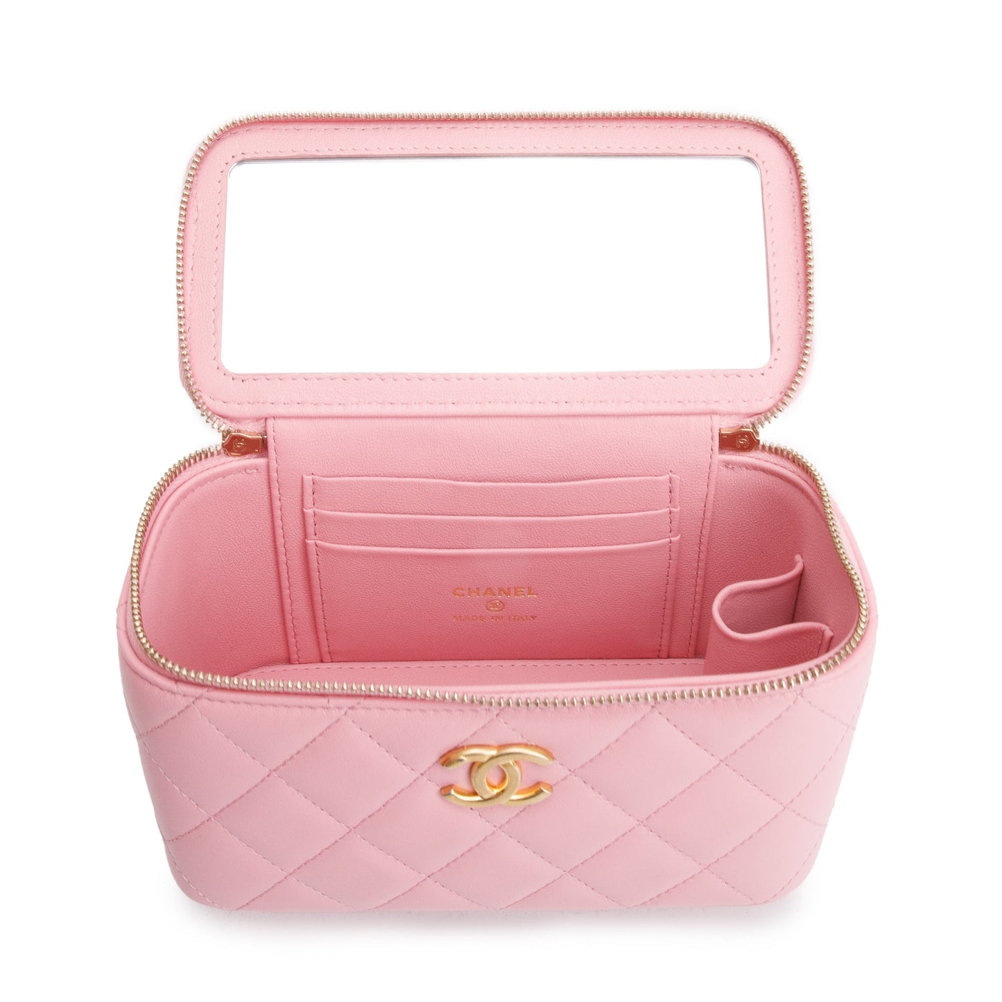 Chanel 2023 Pink Quilted Lambskin Leather Small Pick Me Up Vanity Case