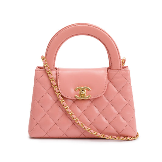 Chanel 2023 Pink Shiny Aged Calfskin Leather Mini Kelly Shopping Bag