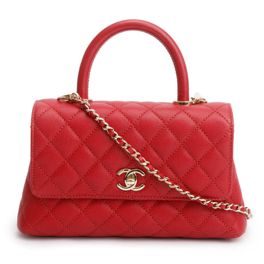 Chanel 2023 Red Quilted Caviar Leather Small Coco Handle Bag