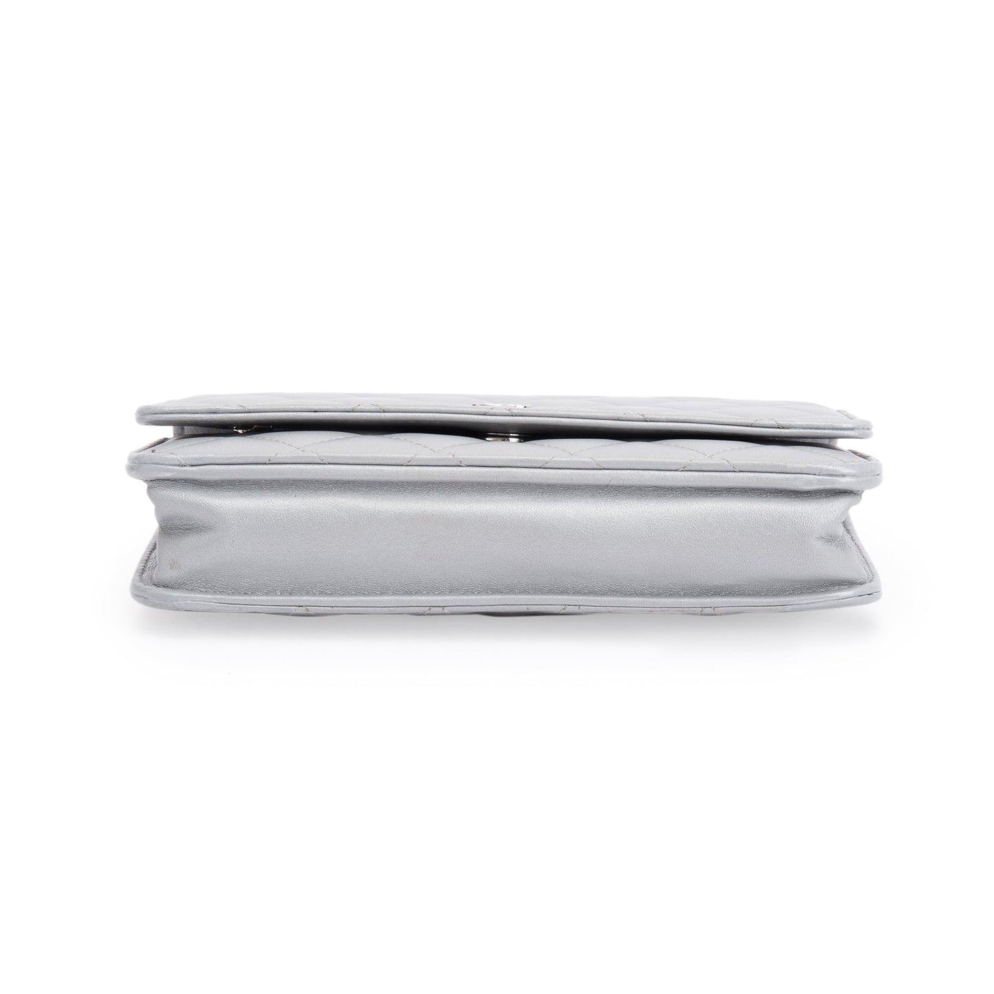 Chanel 2023 Silver Quilted Caviar Leather Classic Wallet on Chain