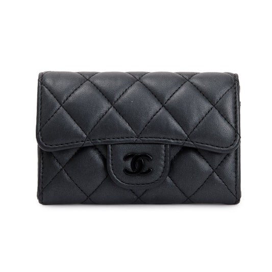 Chanel 2023 So Black Lambskin Leather Classic Flap Card Holder